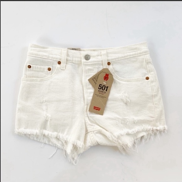 Levi's 501 White Distressed Denim Shorts 28 NWT - Picture 5 of 8